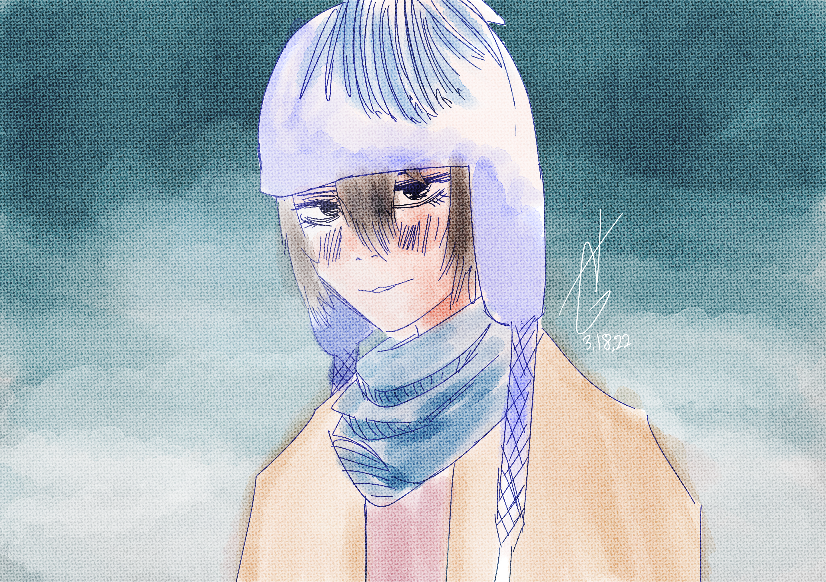 Doodle of a girl in the wintertime.